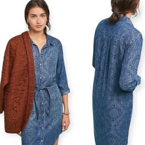Anthropologie Cloth & Stone Blue Printed Mini Midi Shirt Dress